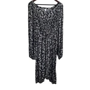 Old Navy Women Maternity Midi‎ Dress 2X Cottage Black Foliage Empire Waist Flowy